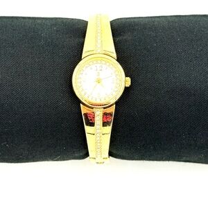 GEORGE Gold Tone Cuff Watch W/Rhinestones #FMDGE290
